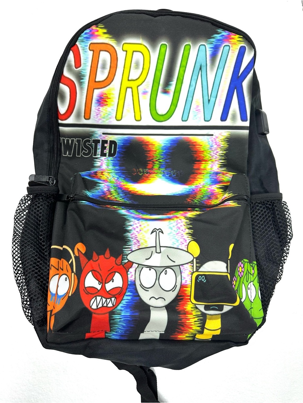 Sprunki Black Graphic Backpack with Silicone Figures